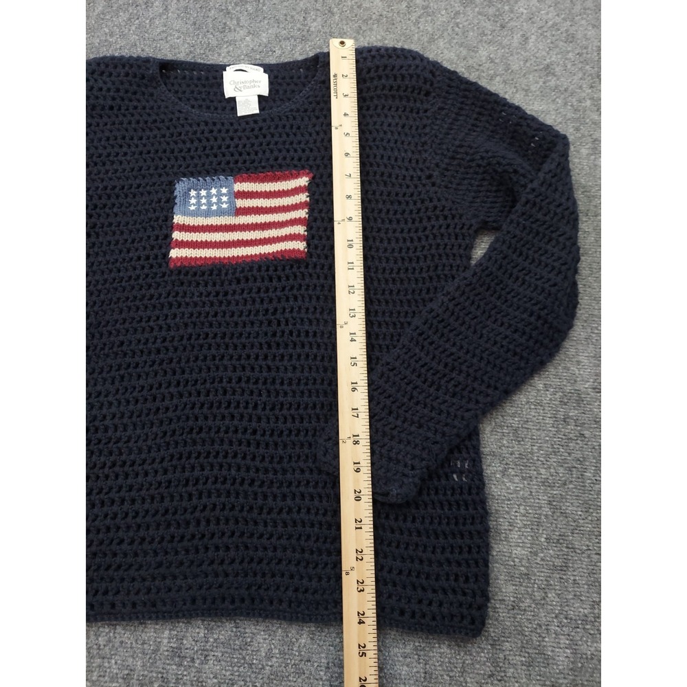 Vtg Christopher & Banks Flag Sweater Womens XL Blue FLAG Patriotic Hand Knit - Picture 5 of 10